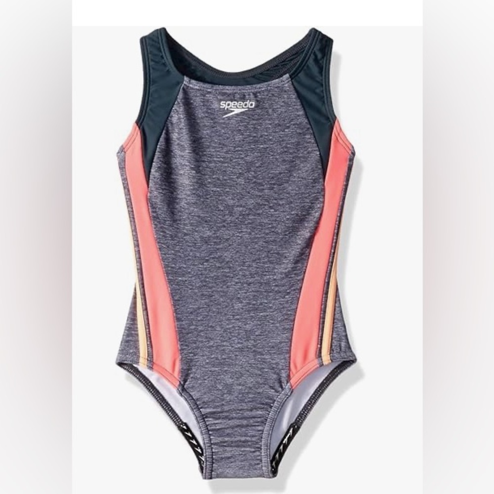 Speedo Girl's Swimsuit One Piece Infinity Splice Thick Strap size 16 grey